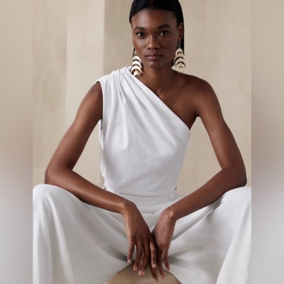 NWT! Banana Republic Black One-Shoulder Heavy Cotton Tank - Size Small🌸 - Picture 5 of 7